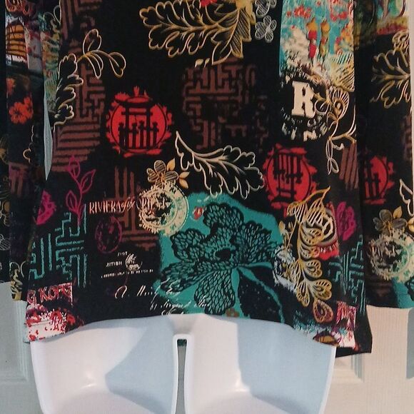 Investments black Asian Orient print long sleeve blouse Sz XL - Picture 5 of 8